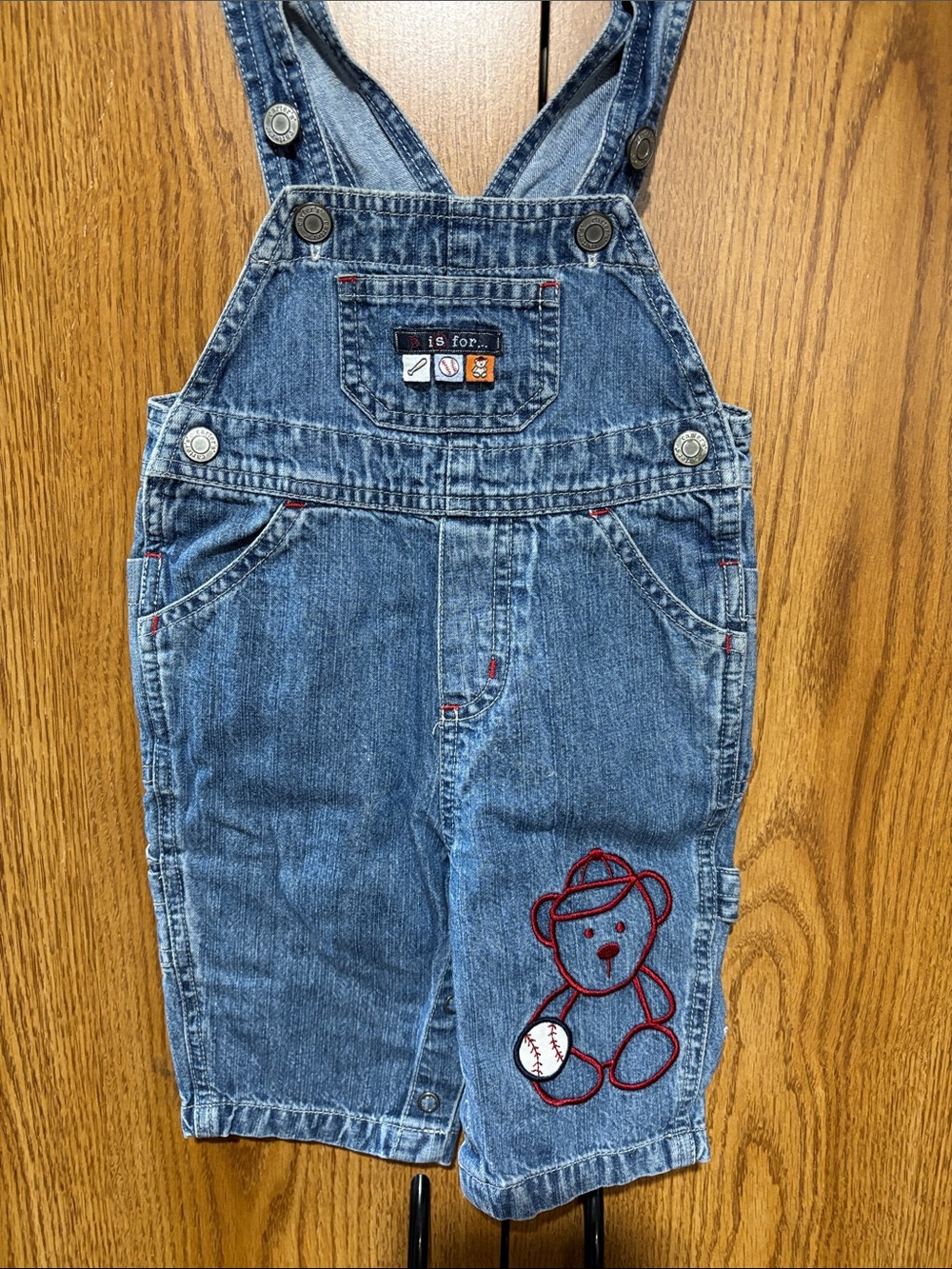 Carter's Blue Denim Overalls with Red Bear Stitching